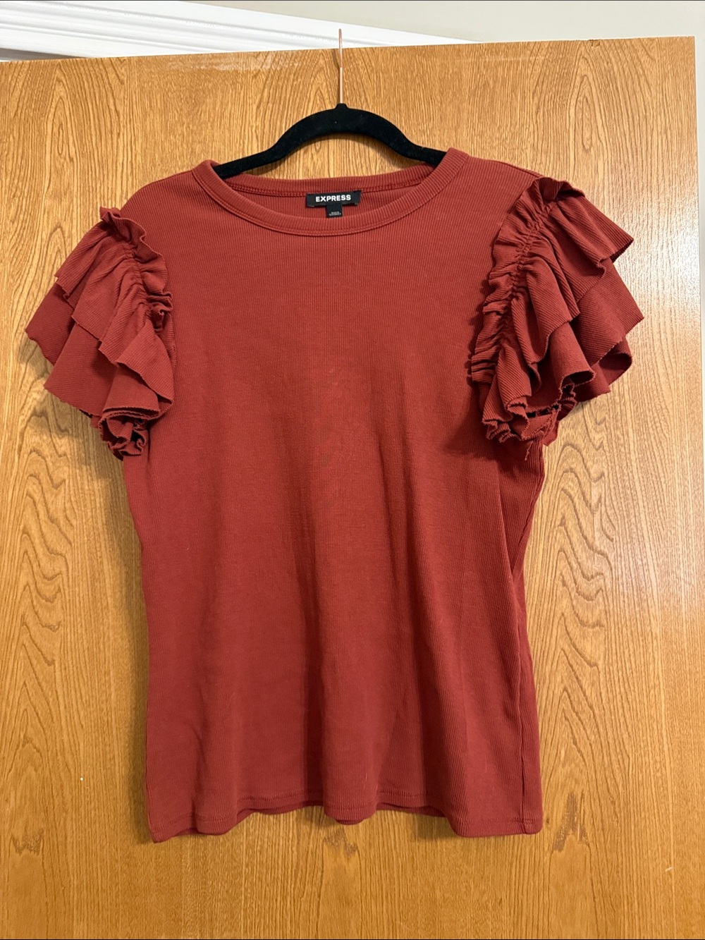 Express Women's Rust Red Ruffle Sleeve Blouse